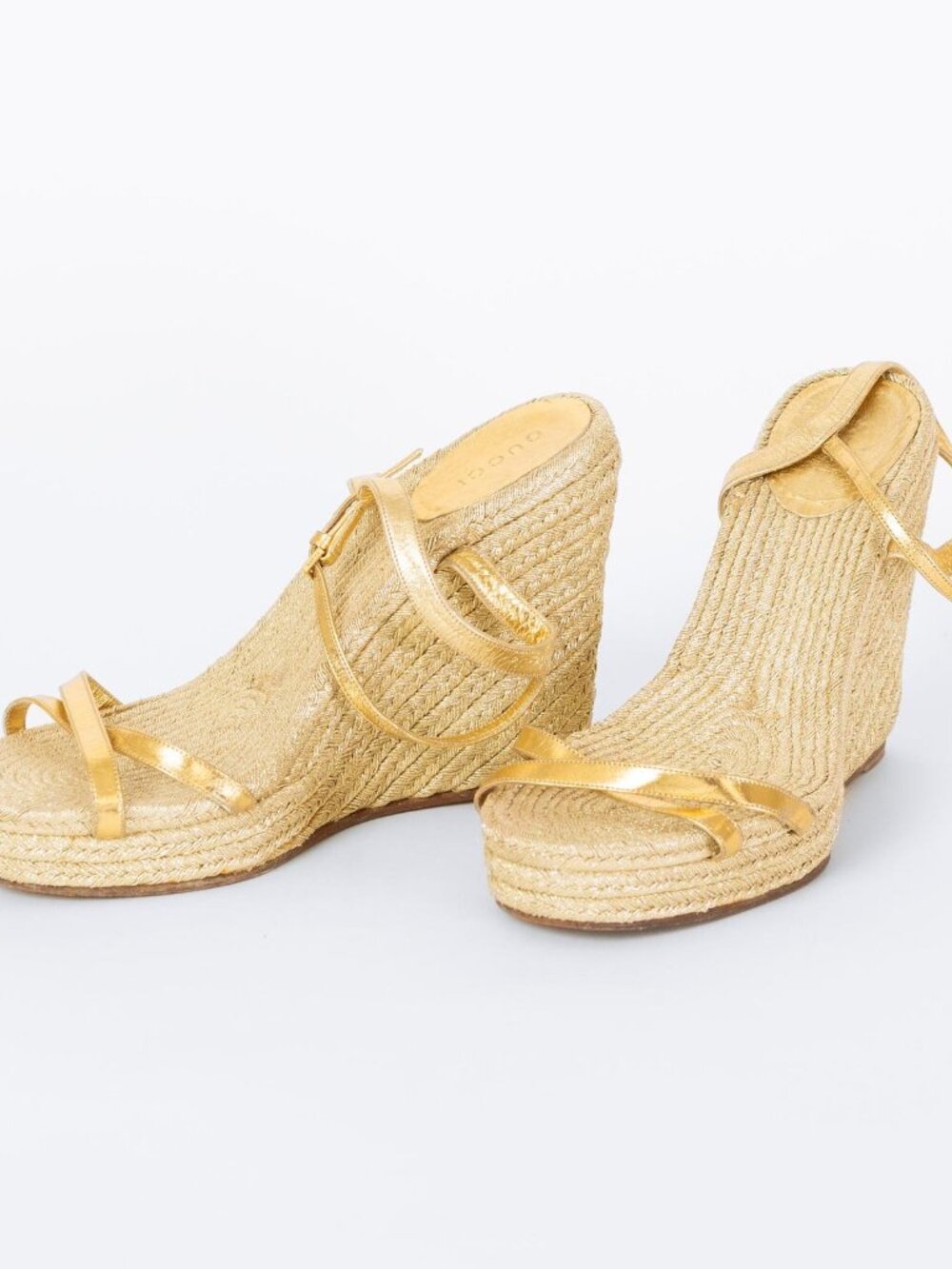 Gucci Gold Raffia Espadrille Wedges - Size 7.5-8 - Picture 4 of 6